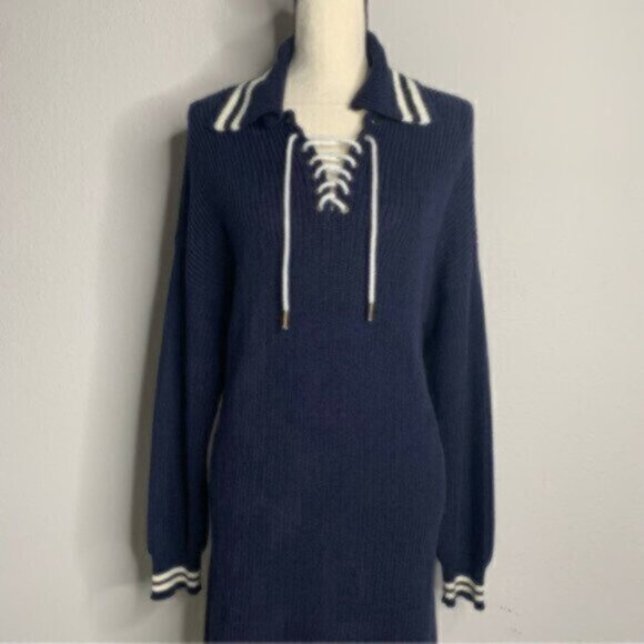 Ralph Lauren Blue & White Sweater Midi Long Sleeve Dress - Picture 4 of 11
